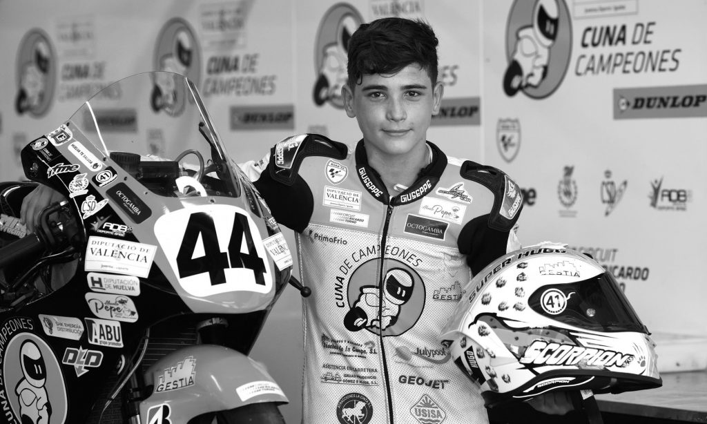 a full headshot of Hugo Millan, a young racer that died July 25th.