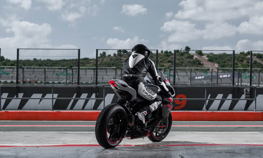 A view of a rider getting ready to try out the all-new 2022 MV Agusta F3 RR on the track.