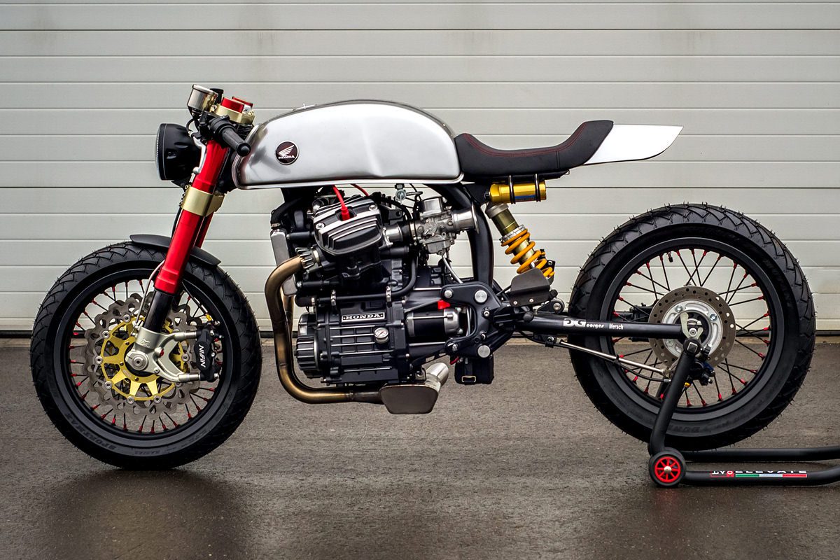 A cafe racer custom Honda CX500 motorcycle by Sasha Lakic's Blacktrack Motors in Luxembourg
