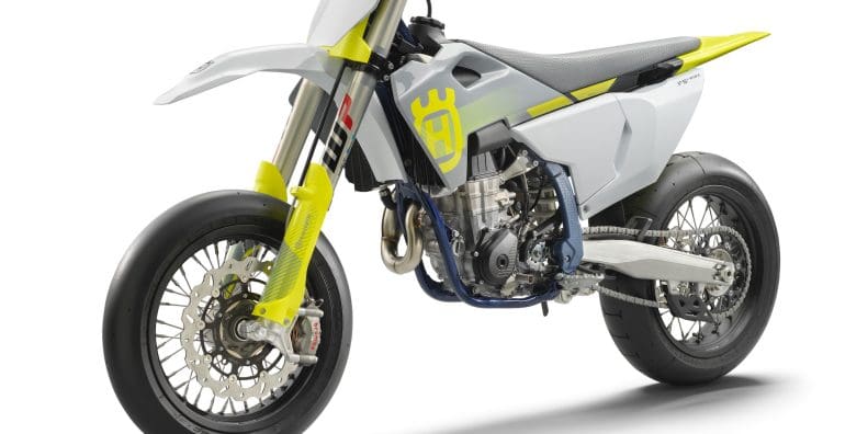 Husqvarna's 2024 FS 450 - a refreshed supermoto racer featuring new color graphics and a more grippy seat. Media sourced from Husqvarna's recent press release.