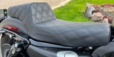 Close Up Saddlemen Step-Up Seat on Harley Sportster