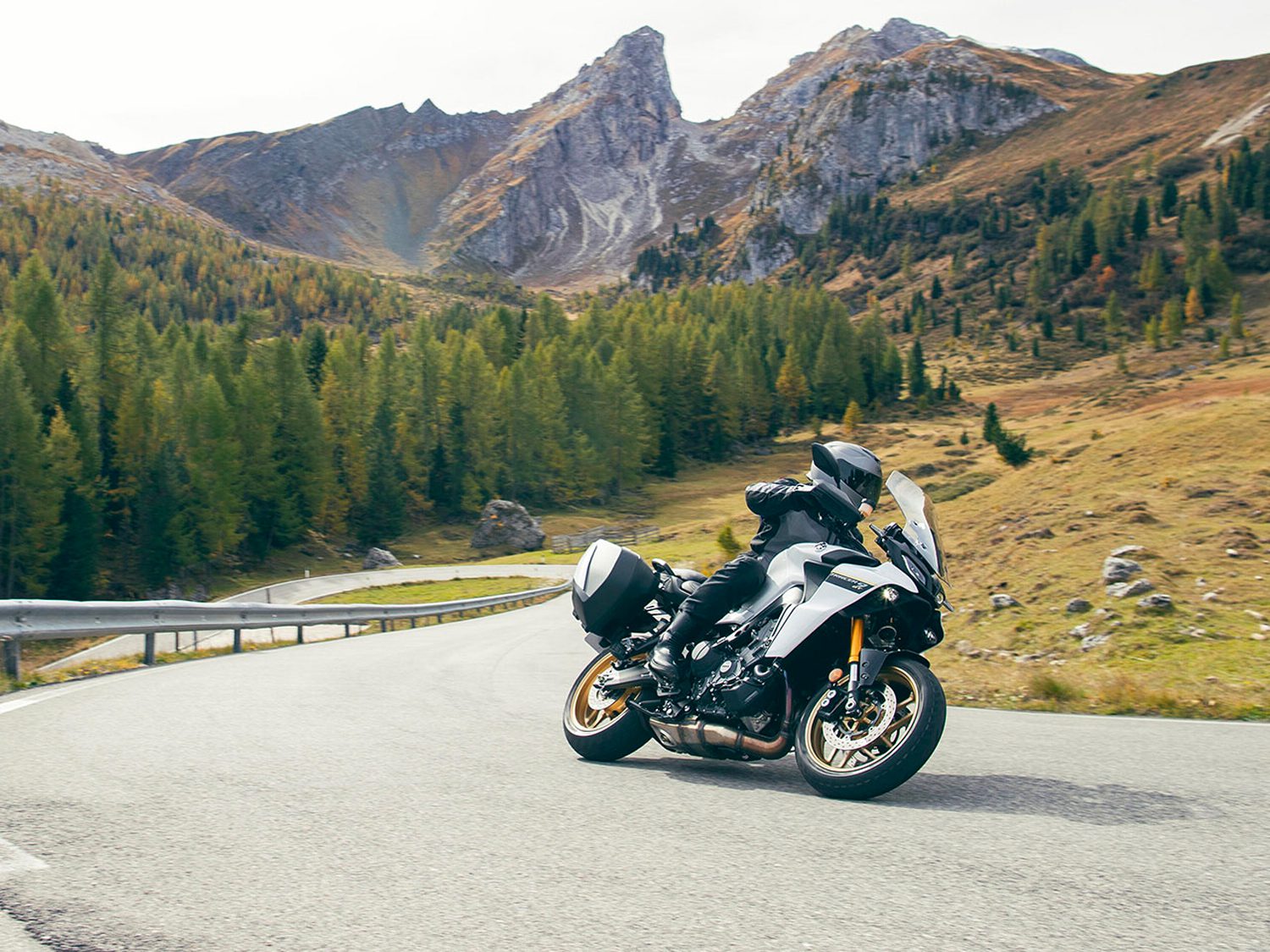 A 2023 Yamaha Tracer 9 GT Motorcycle on a European Road