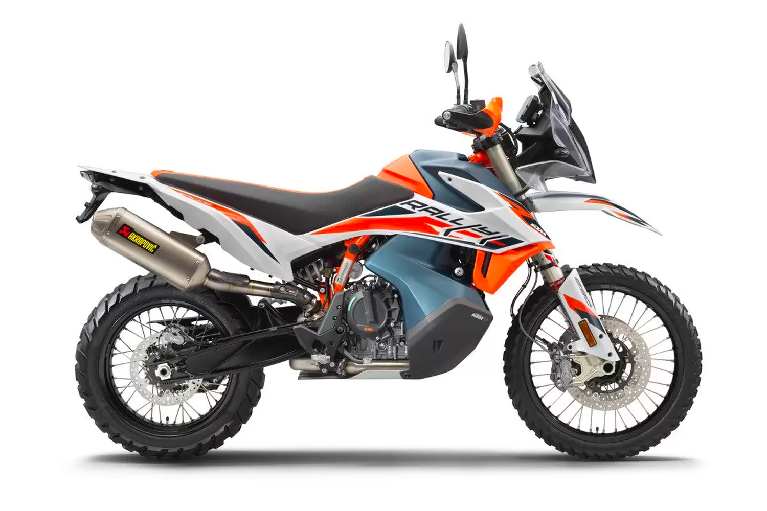 a photo of KTM's 2023 890 Adventure motorcycle on a white background