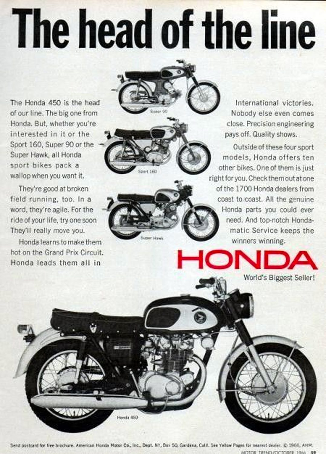 A Honda CB450 motorcycle ad from the mid 1960s