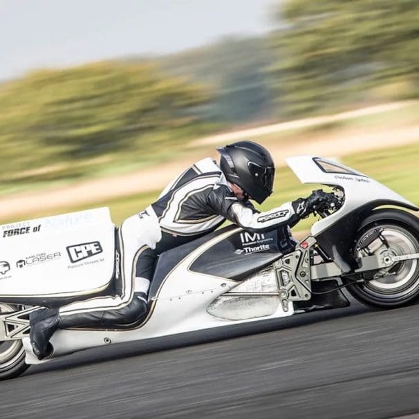 A view of Graham Sykes' "Force of Nature," currently the record holder for "World's Fastest Steam-Propelled Motorcycle." Media sourced from This Is Gizmodo Australia.
