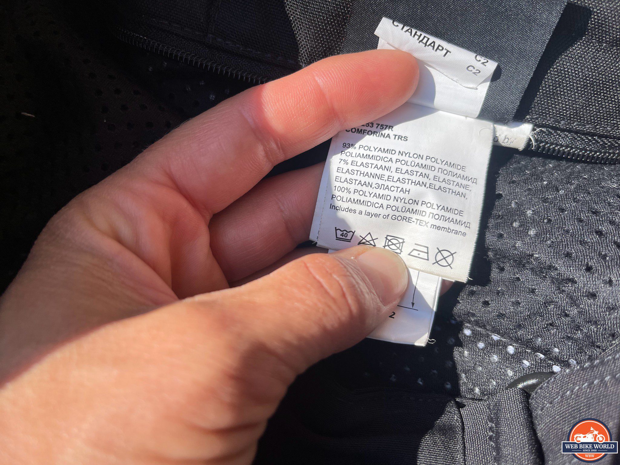 Materials tag on the pants