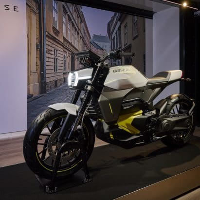 A view of Can-Am's new electric motorcycle: The Can-Am Pulse streetbike. Media sourced from Can-Am.