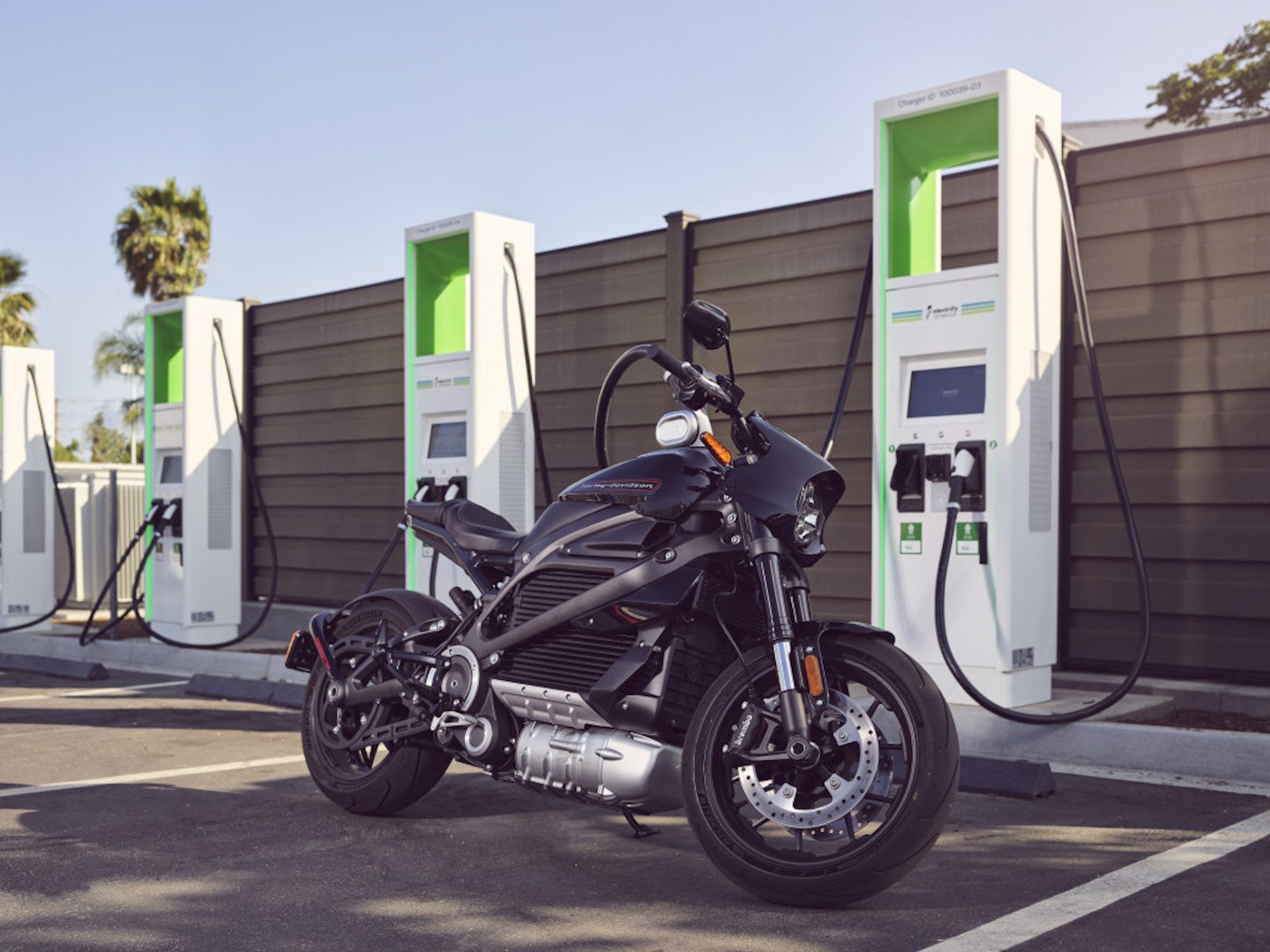 A LiveWire One juicing up at an electric charging station. Media sourced from Green Car Reports. 