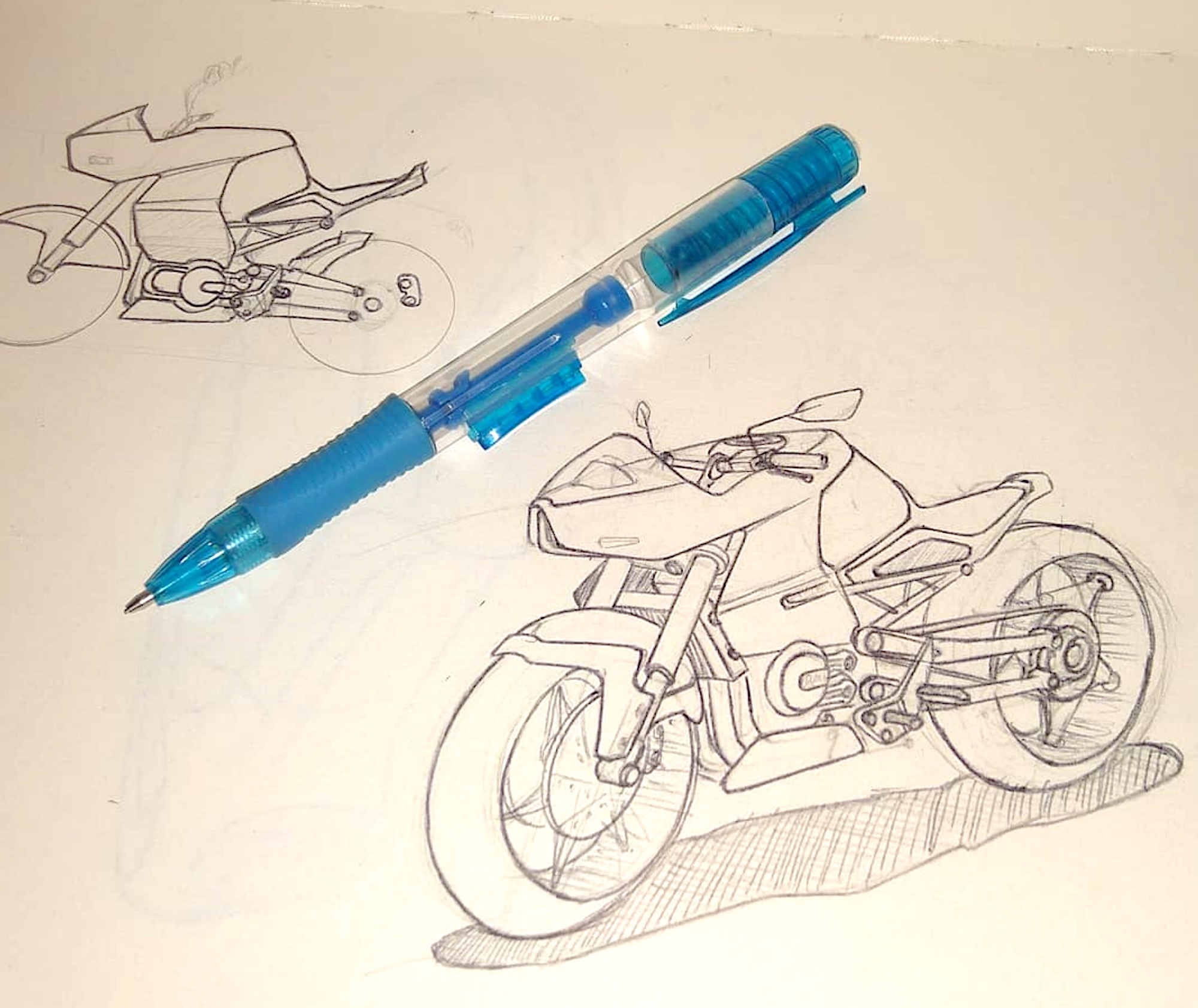 Motorcycle concept sketches, drawn by Gerardo's hand. Media courtesy of Gerardo's team.