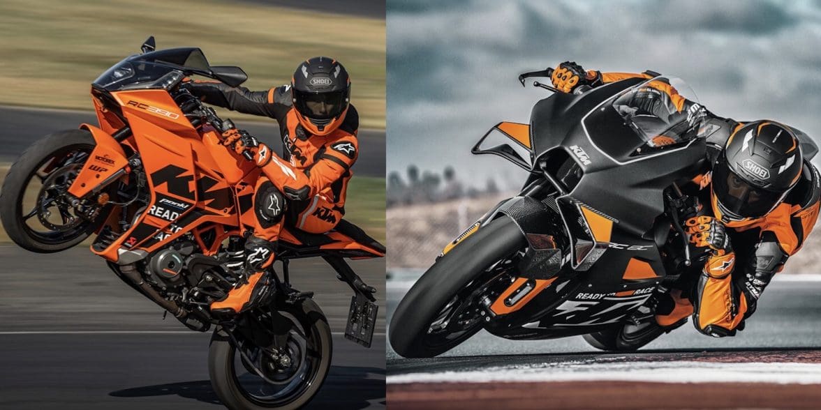 A view of KTM's 2023 RC390, next to KTM's most current RC 8C. Media sourced from KTM.
