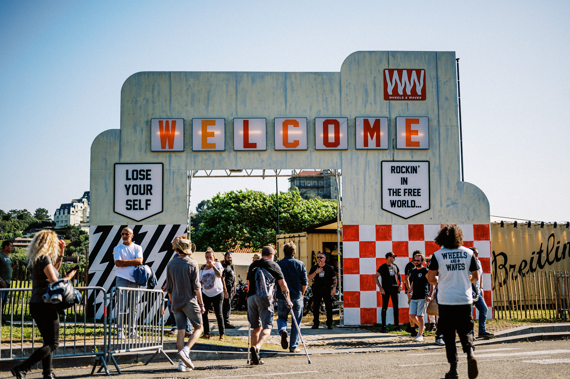 the front gates of the 2023 Wheels & Waves Bike Show in Biarritz, France