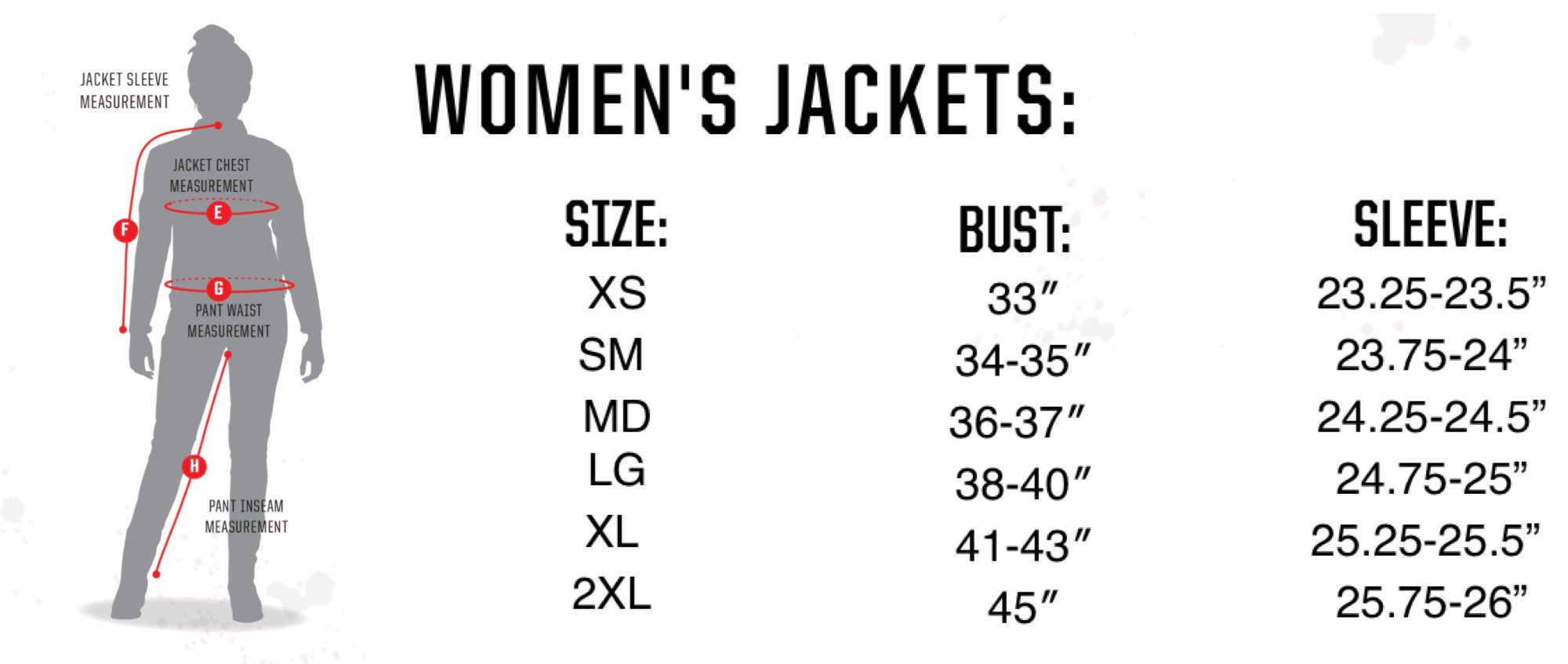 Women's sizing for the jacket