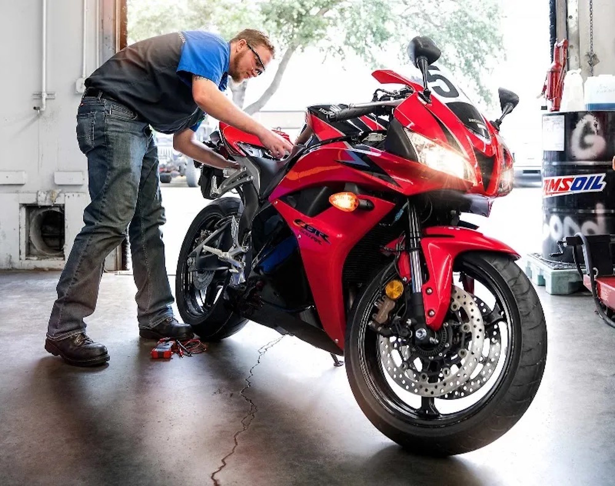 A motorcycle technician. Media sourced from the Universal Technical Institute (UTI).